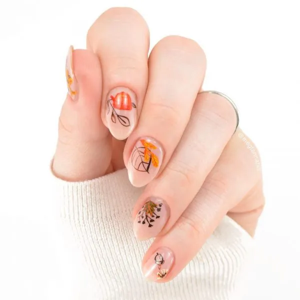 flowers on grass nail art
